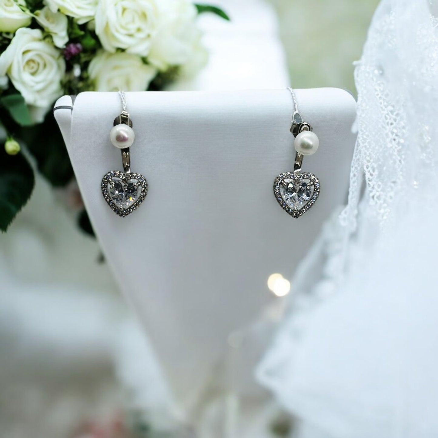 Heart drop 925 silver pearl earring