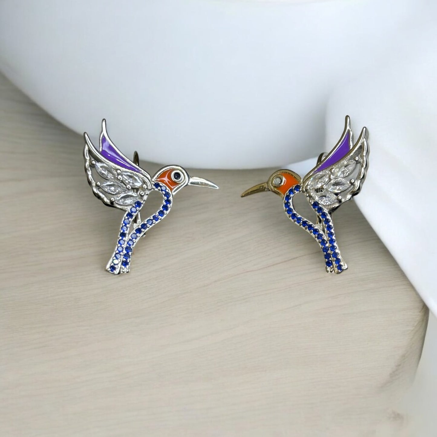 CZ Enamel Humming bird pendant set