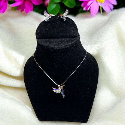 CZ Enamel Humming bird pendant set