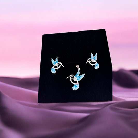 Aqua Hummingbird Pendant set