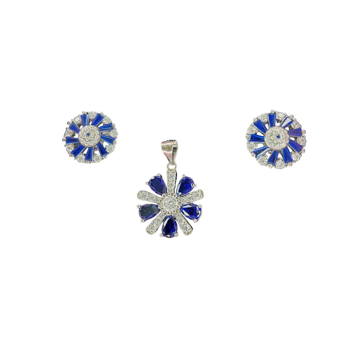 Sapphire floral cut pendant set