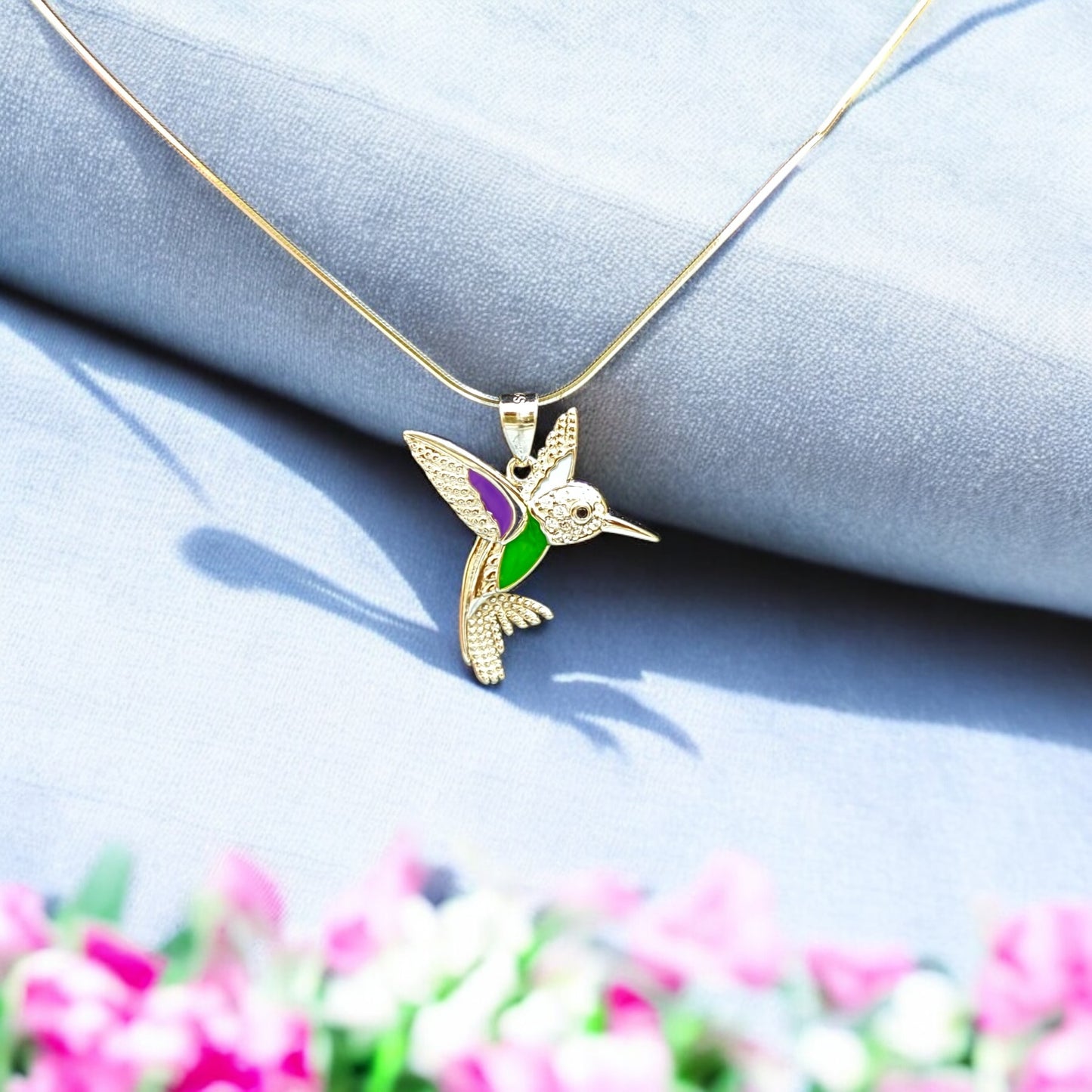 Cute hummingbird 925 silver pendant set