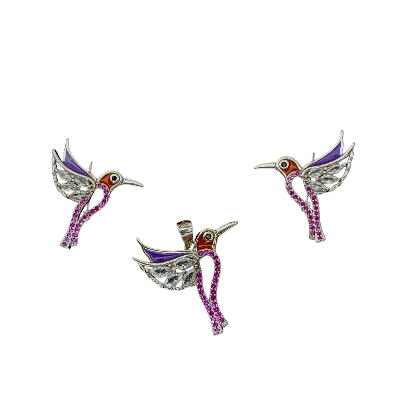 CZ Enamel Humming bird pendant set