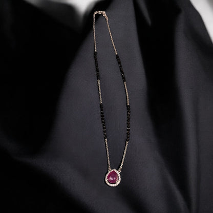 Oval ruby locket Mangalsutra