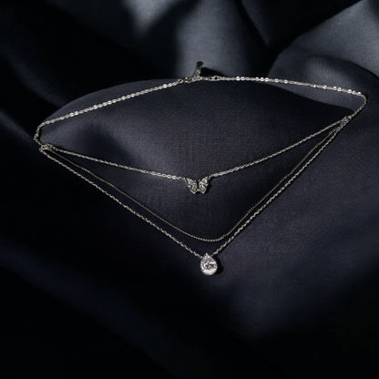 Triple chain Rhodium plated silver necklace