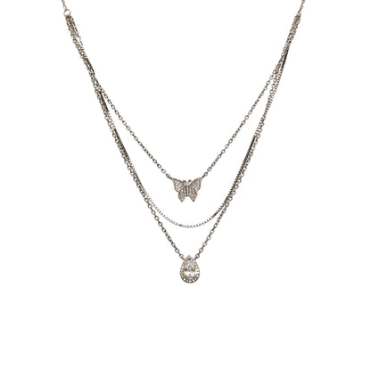 Triple chain Rhodium plated silver necklace