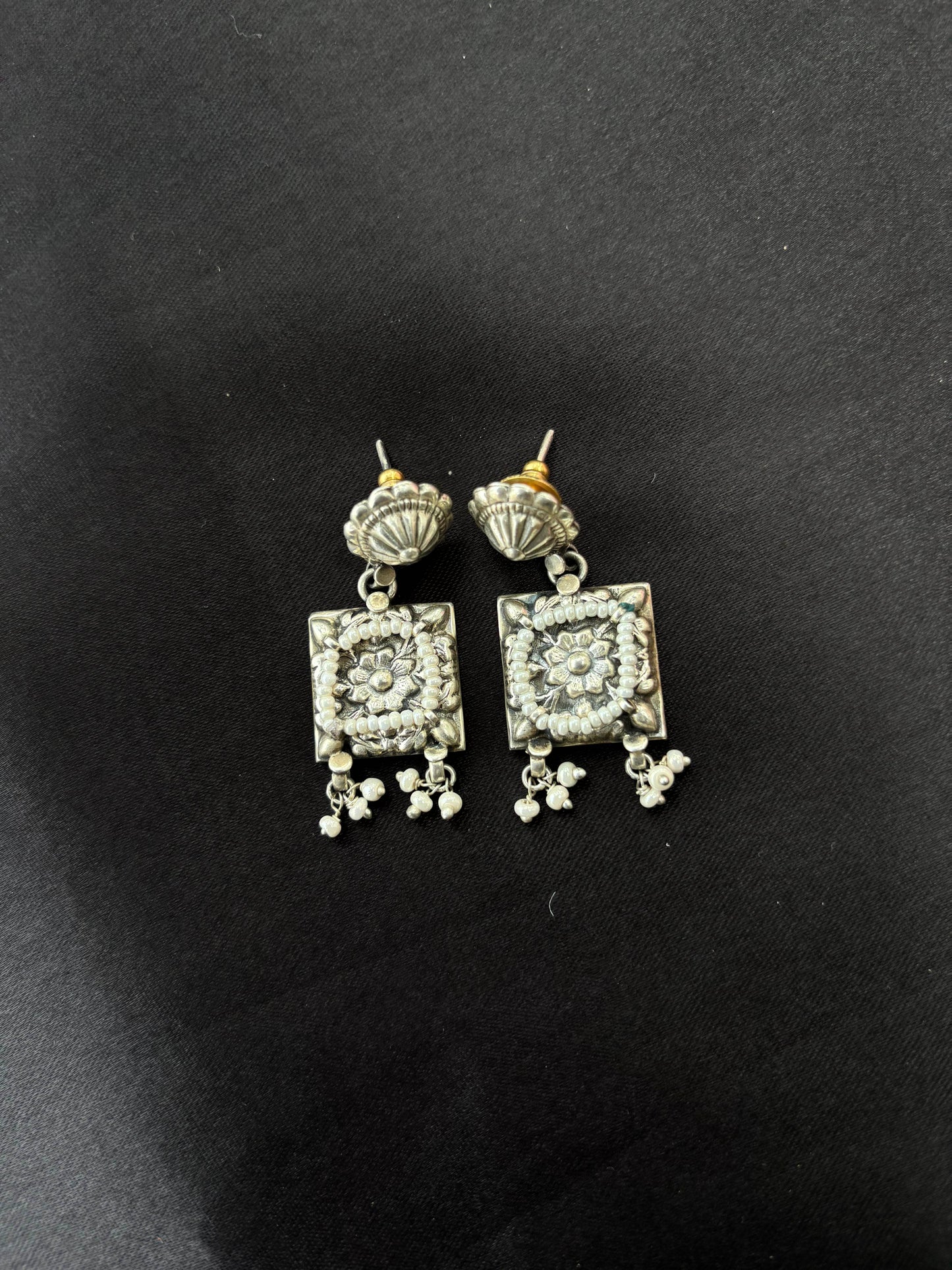 Pearl oxidised drop 925 Earrings