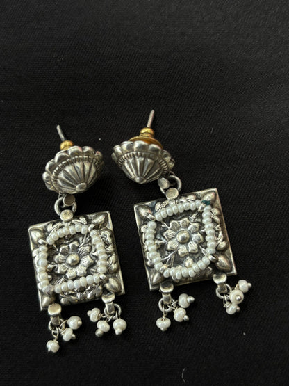Pearl oxidised drop 925 Earrings