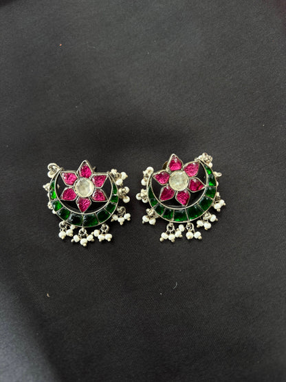 Multistone oxidised Chandbali 925 Silver studs