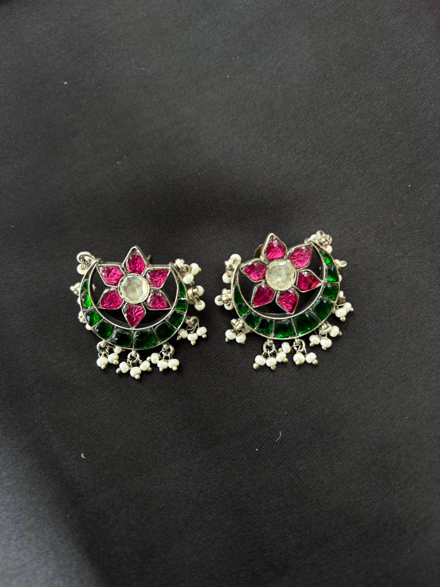 Multistone oxidised Chandbali 925 Silver studs