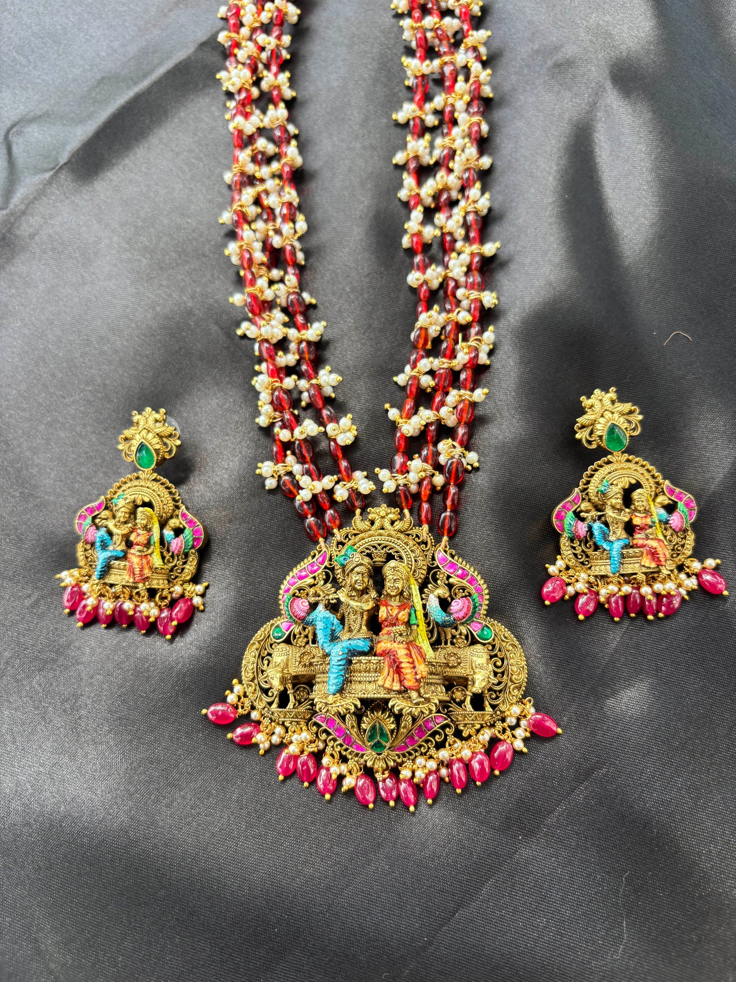 Divine Love Radha Krishna silver temple jewellery set