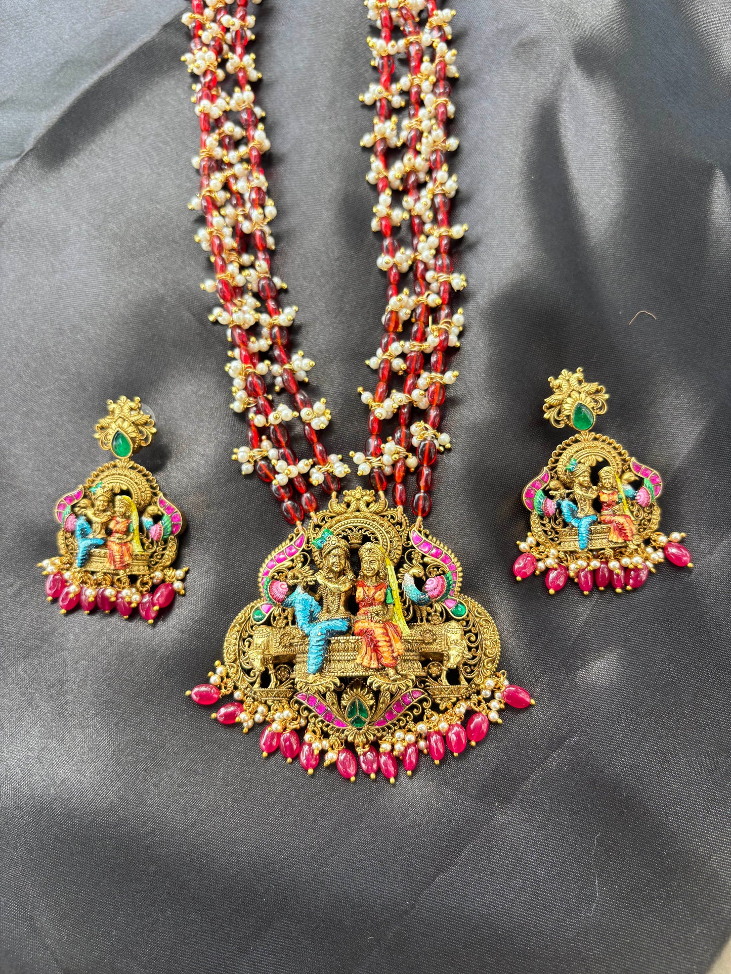 Divine Love Radha Krishna silver temple jewellery set