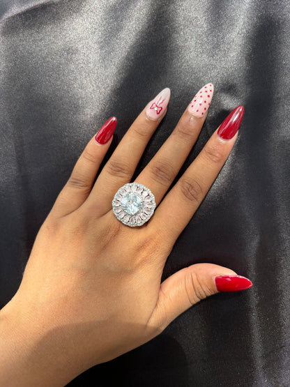 Emerald studded diamond Cocktail adjustable ring