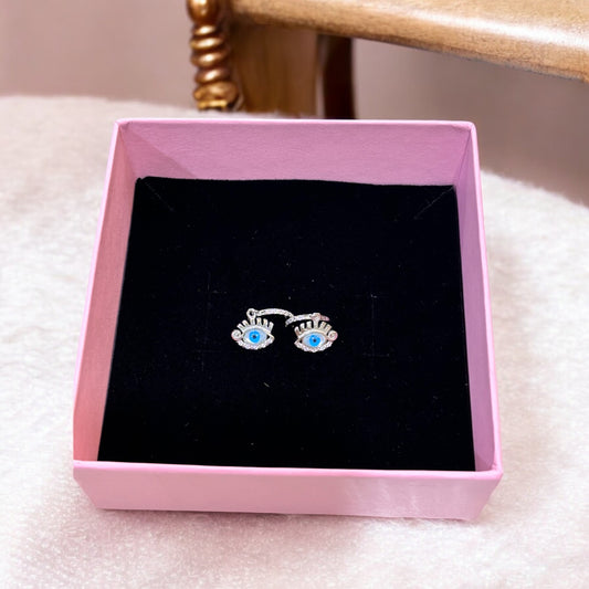 Evil Eye Drop Silver Earring