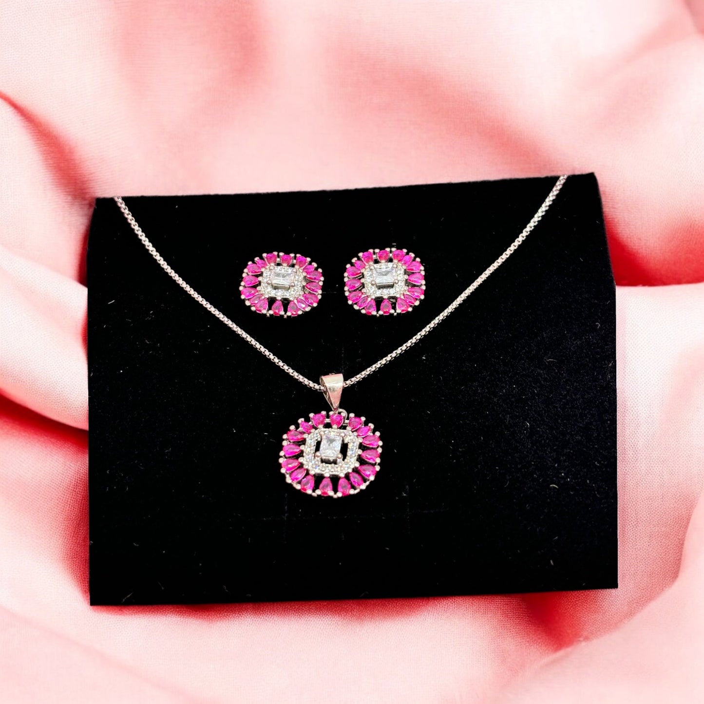 Ruby square cut elegant pendant set