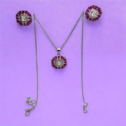 Ruby square cut elegant pendant set