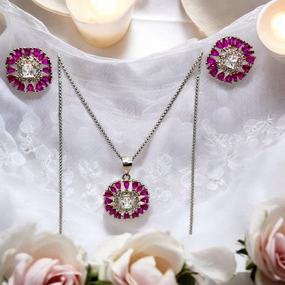 Ruby square cut elegant pendant set