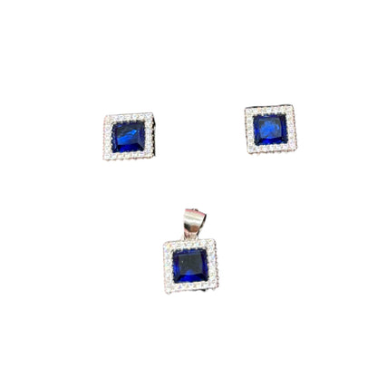 Sapphire square cut Pendant Set