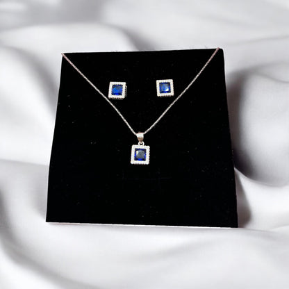 Sapphire square cut Pendant Set