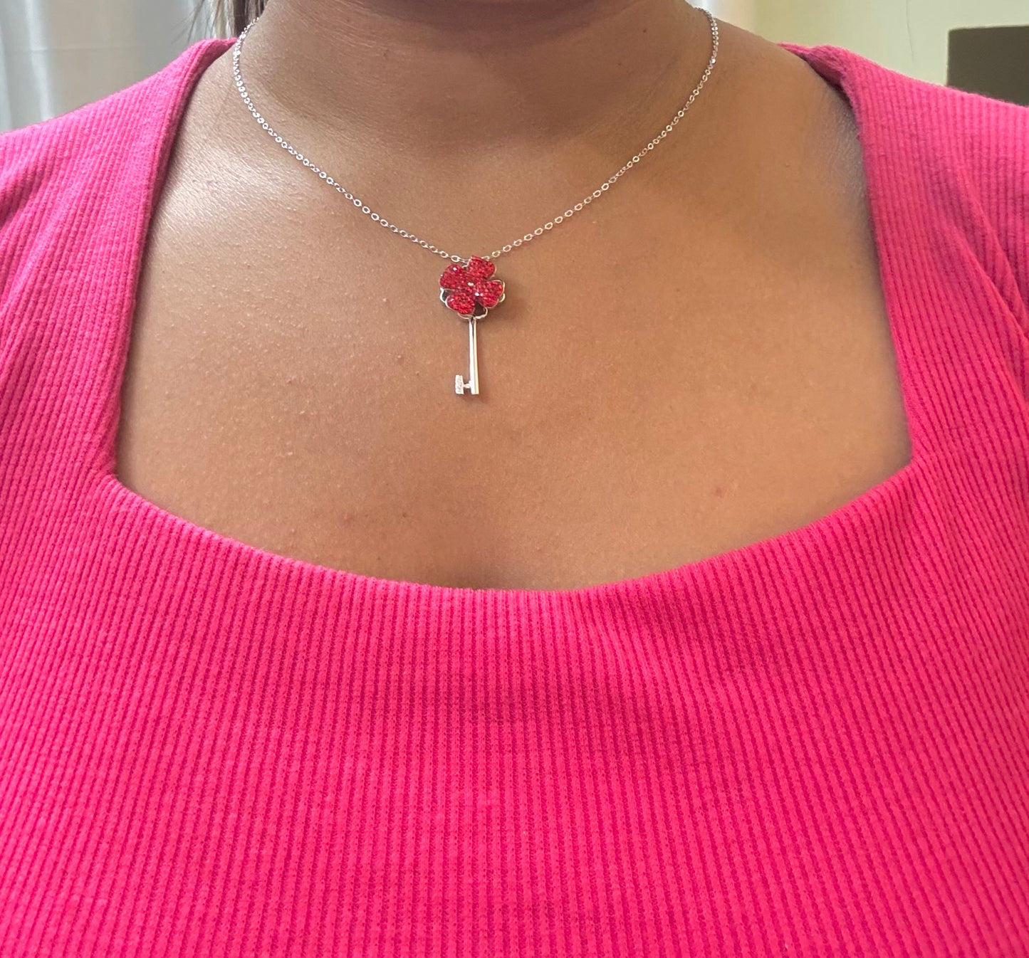 Flower Key to Heart Silver Chain Set