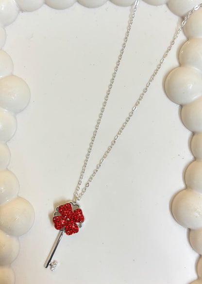 Flower Key to Heart Silver Chain Set