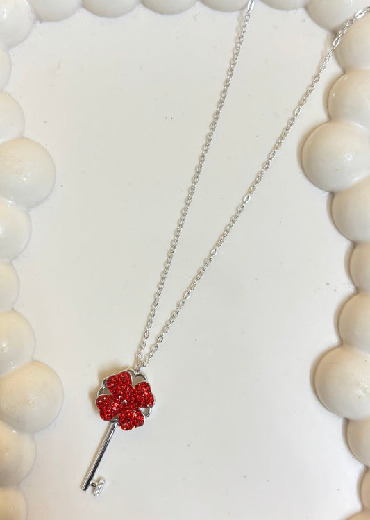 Flower Key to Heart Silver Chain Set