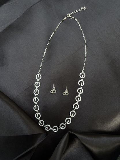 Minimal Sparkling Silver Necklace set