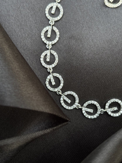 Minimal Sparkling Silver Necklace set