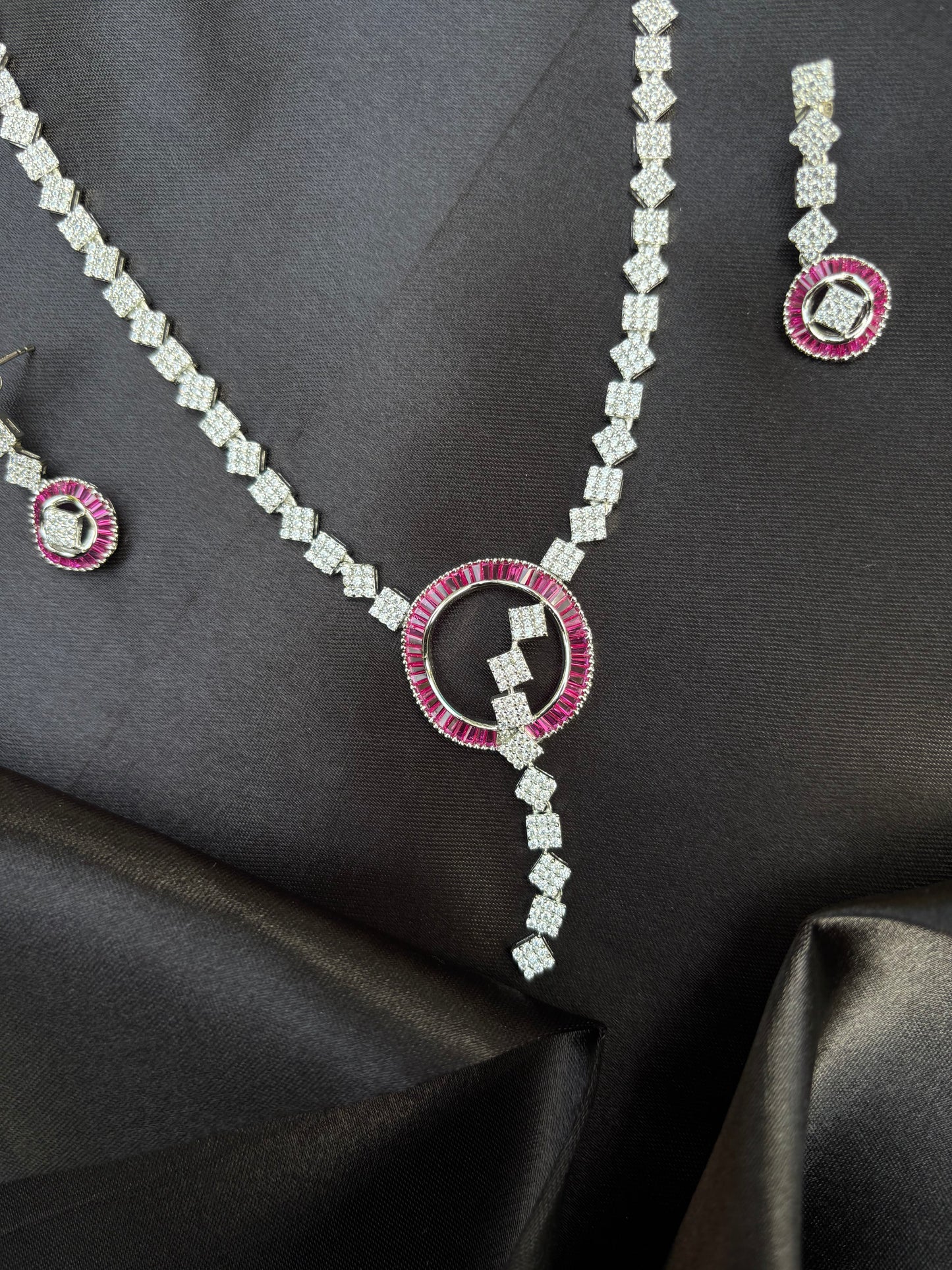 Mesmerising Ruby Silver Necklace Set