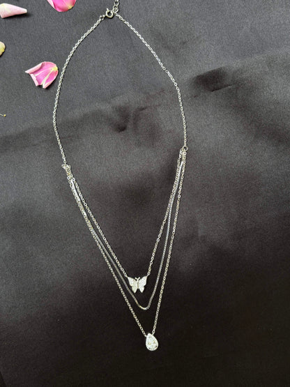 Triple chain Rhodium plated silver necklace