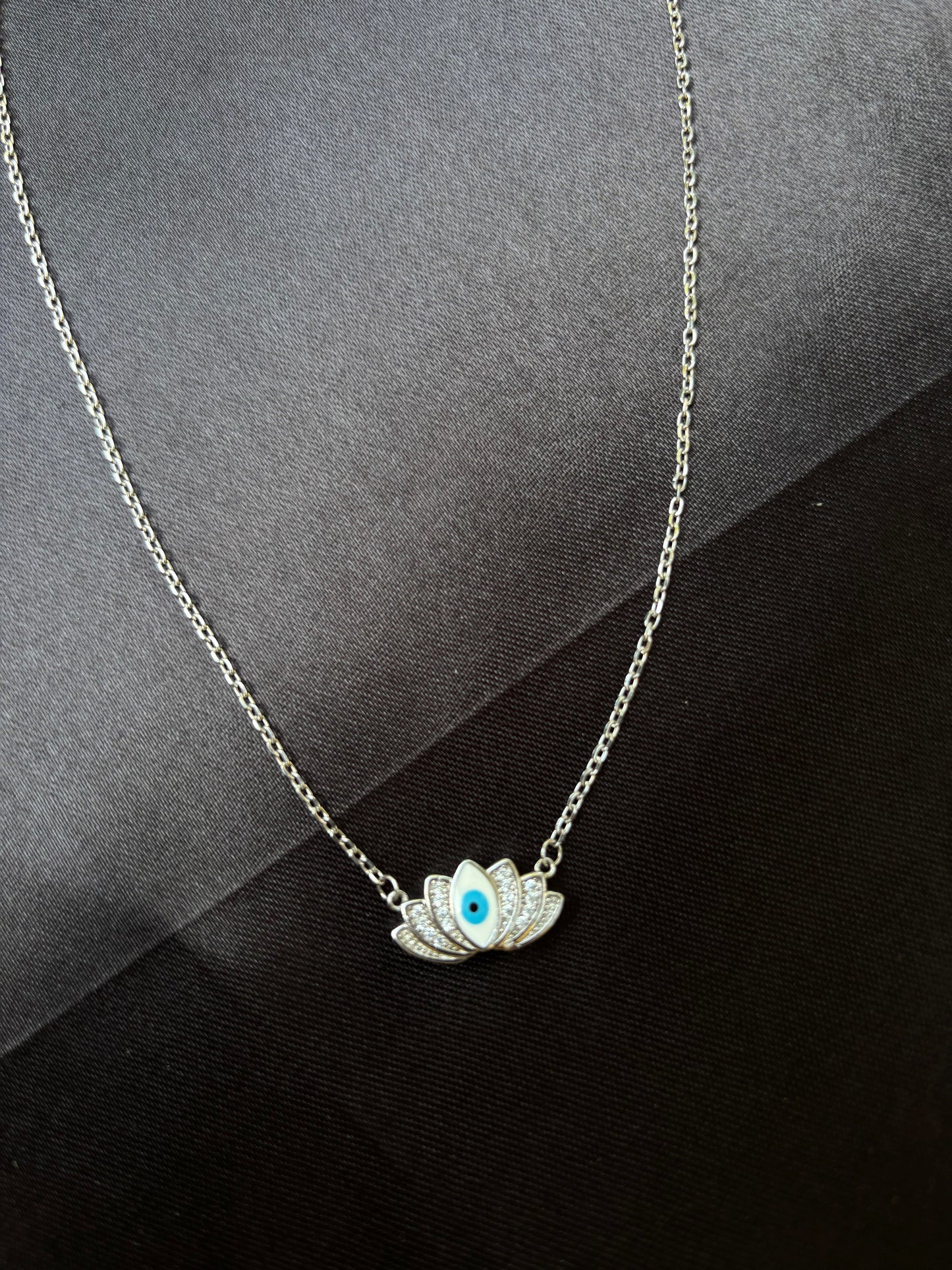 Evil Eye Lotus silver pendant chain