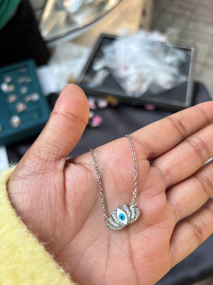 Evil Eye Lotus silver pendant chain
