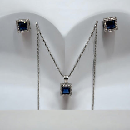 Sapphire square cut Pendant Set