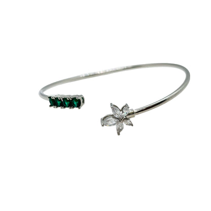 Adjustable Star Bangle with green stone