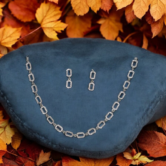 Interlink Silver CZ Necklace Set