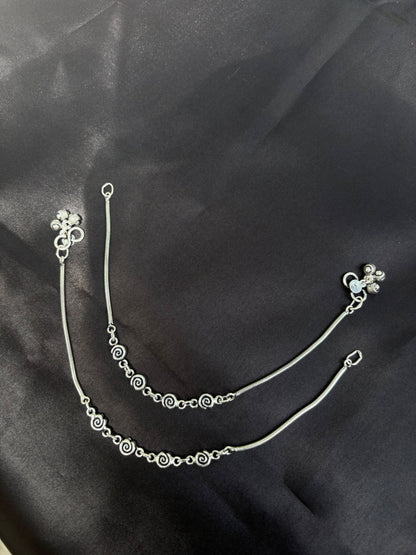 Lotus engraved 925 Silver Anklet