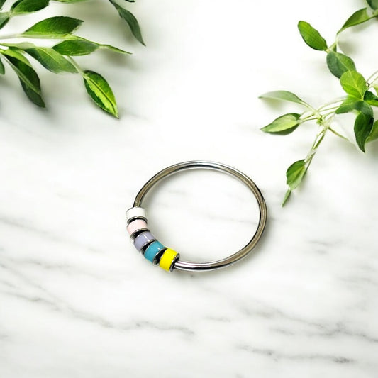 Minimal Silver ring with Colorful beads