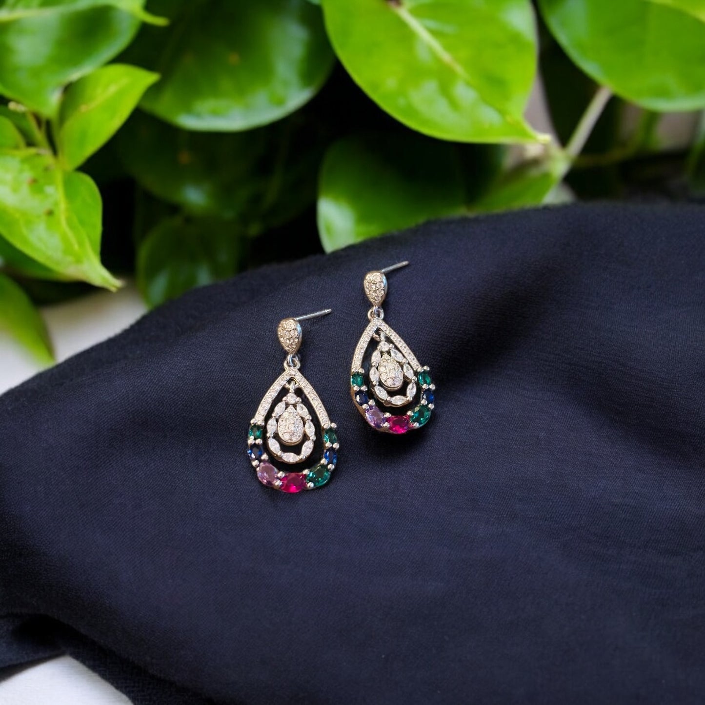 Multicolour leaf Drop sterling silver Earring