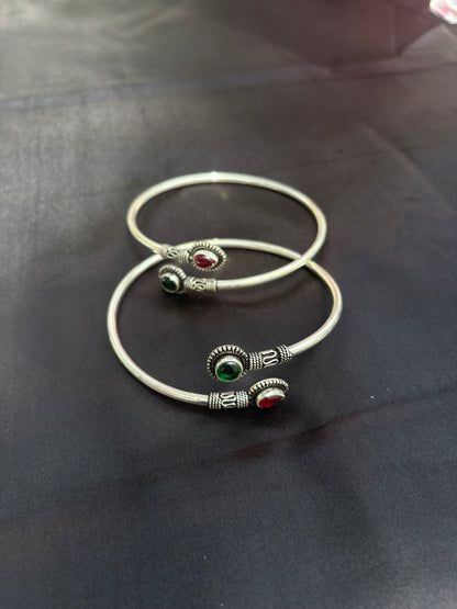 Multicoloured Stone 925 Silver Kada Anklet