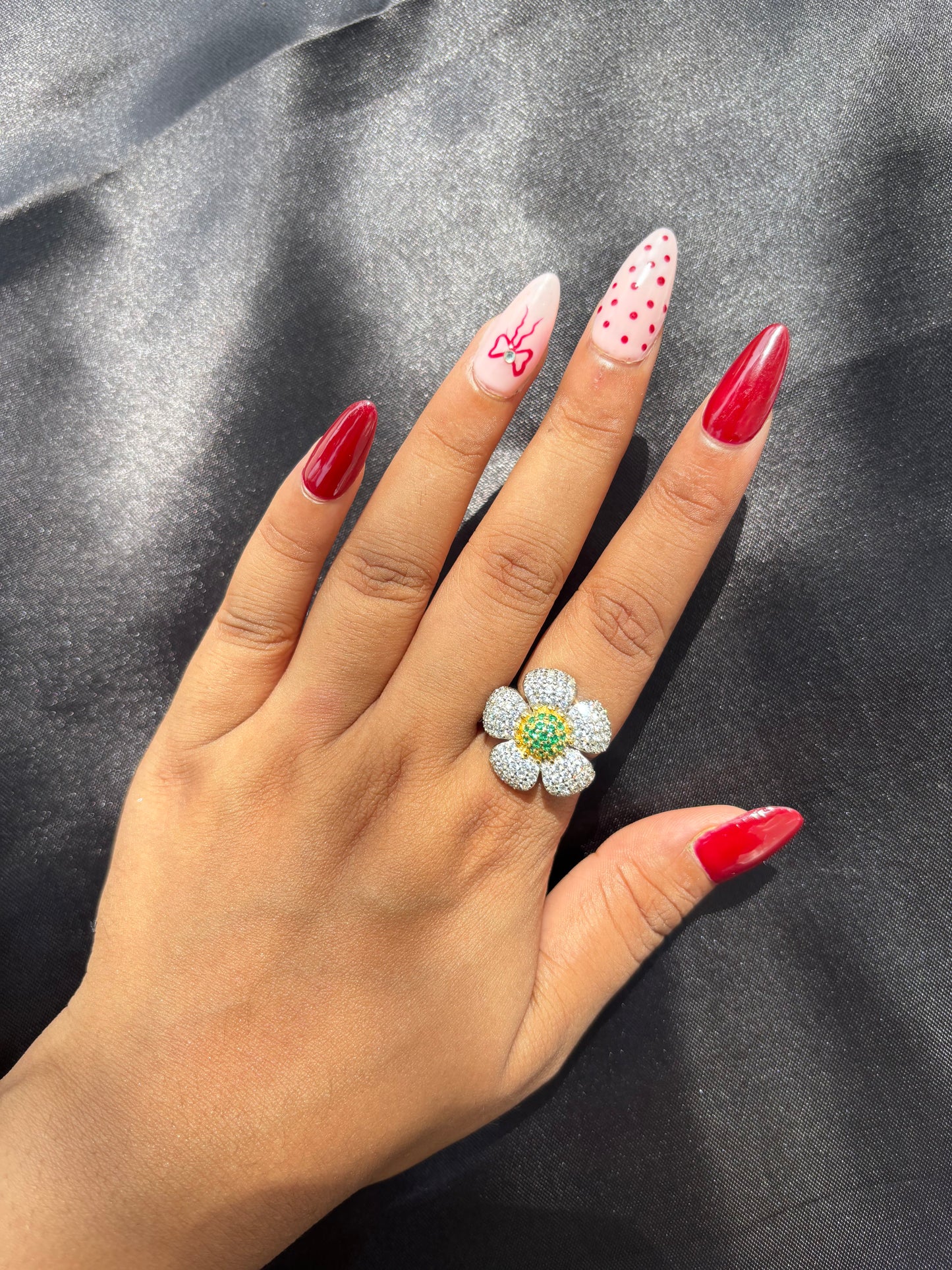 Multitone Petals CZ Cocktail Adjustable Ring