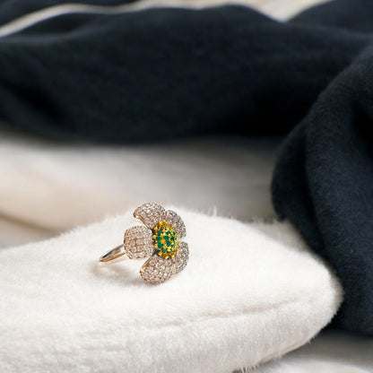 Multitone Petals CZ Cocktail Adjustable Ring