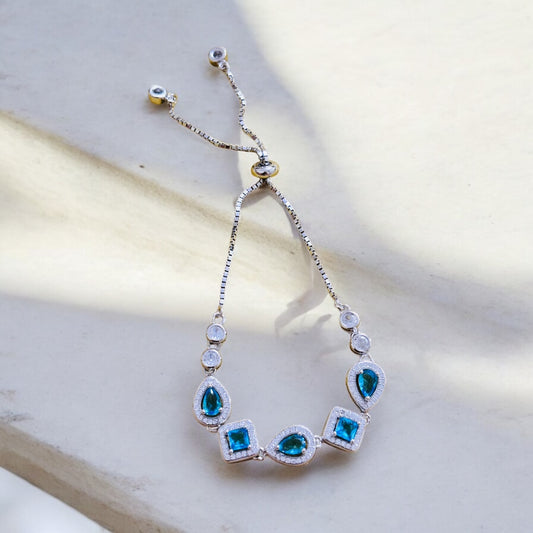 Ocean Blue Sapphire Stone Silver Bracelet