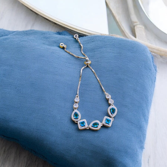 Ocean Blue Sapphire Stone Silver Bracelet