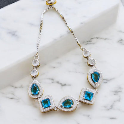 Ocean Blue Sapphire Stone Silver Bracelet