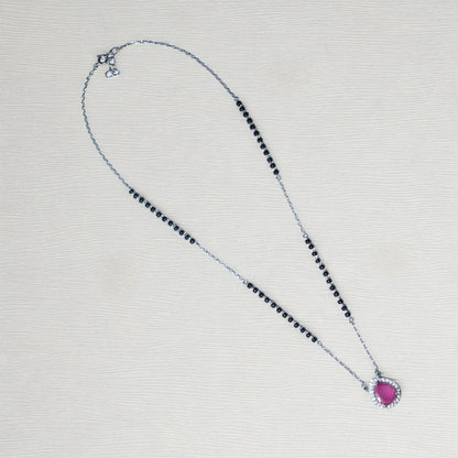 Oval ruby silver Mangalsutra Necklace