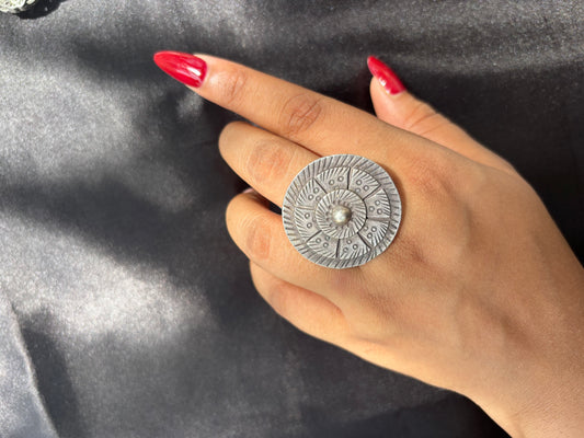 Oxidised Geometric Adjustable 925 cocktail RIng