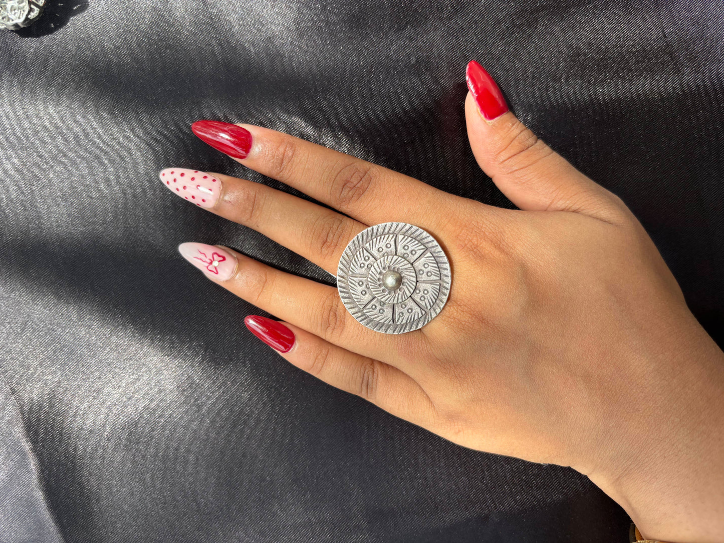 Oxidised Geometric Adjustable 925 cocktail RIng