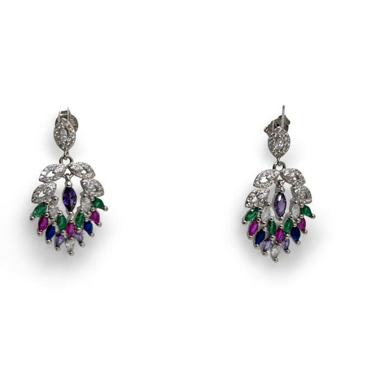 Multicolour drop Peacock sterling silver Earring