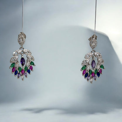 Multicolour drop Peacock sterling silver Earring