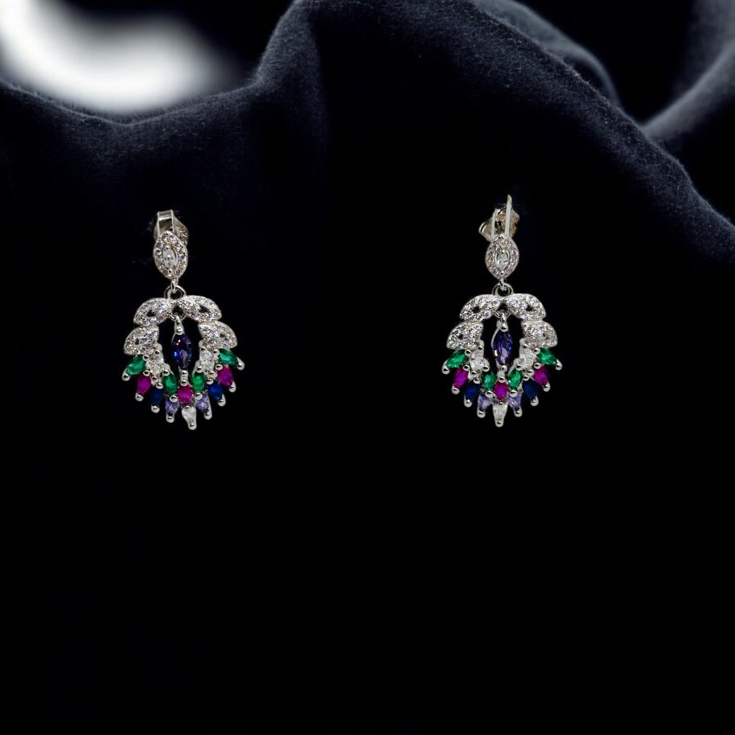 Multicolour drop Peacock sterling silver Earring